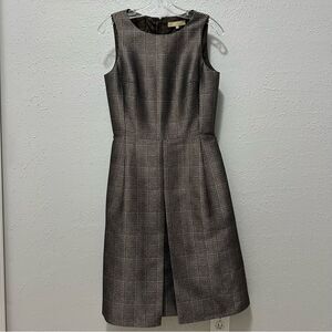 MICHAEL KORS Italy micro houndstooth metallic pleated dress Sz 4 preppy chic